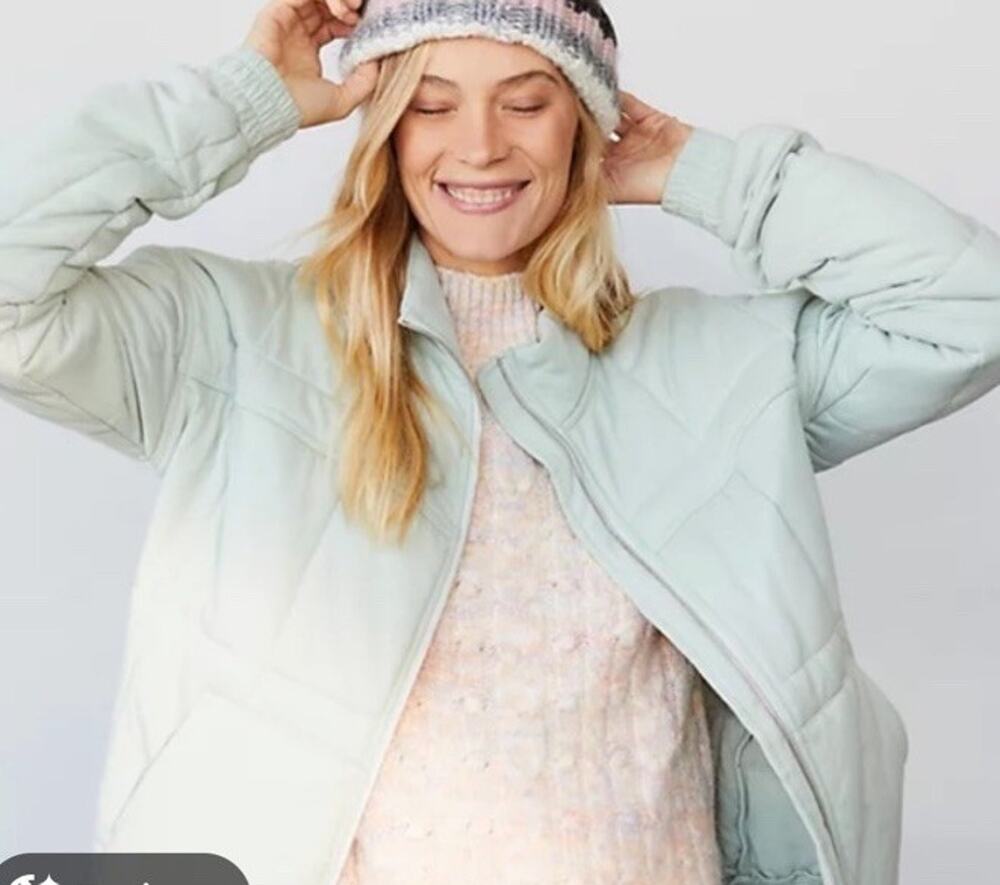 ALLFENIX Quilted Bomber Jacket Mint Green Mock Neck Zip Front Pockets Size M